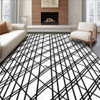 Bold Black Intersecting Lines Pattern Rug