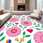 Vibrant Pink Daisy Heart Pattern Rug