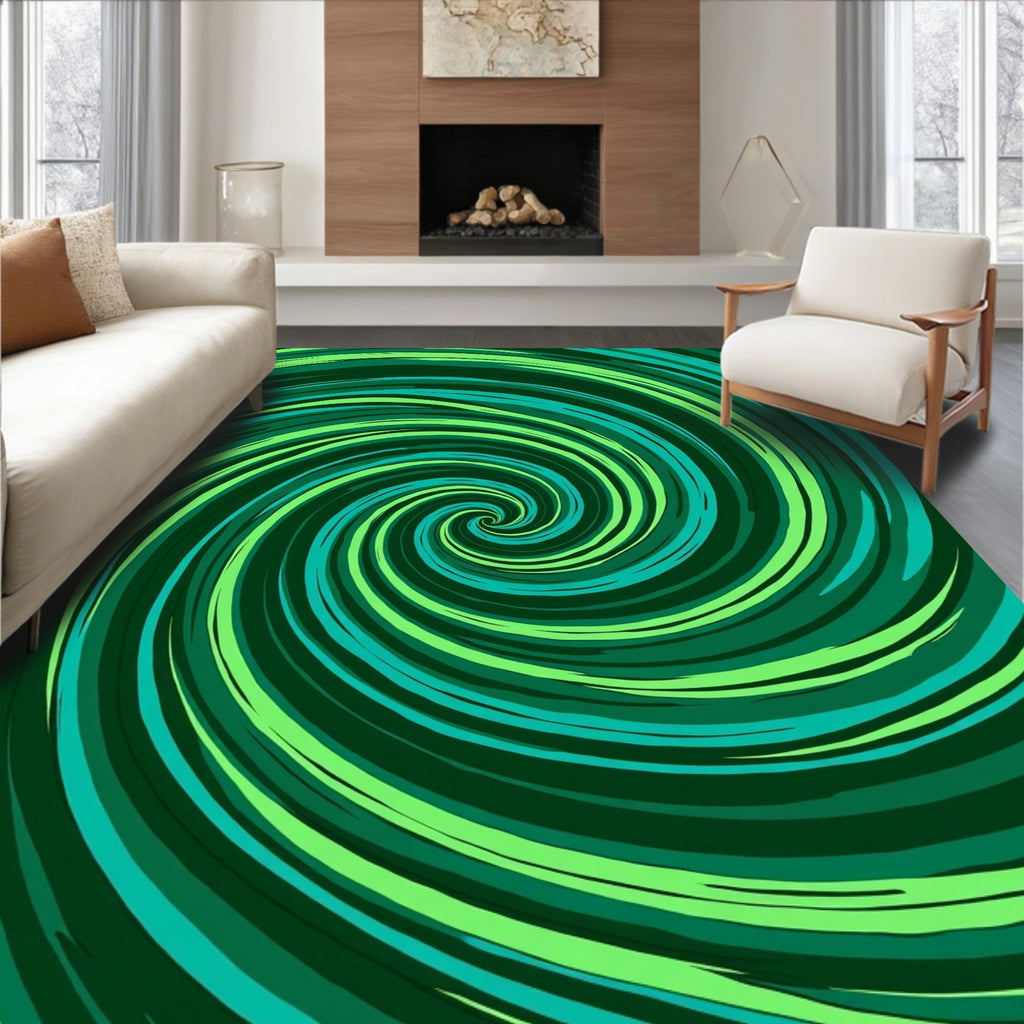 Swirling Green Strokes Pattern Rug