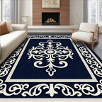 Elegant Ivory Scrollwork Motif Rug