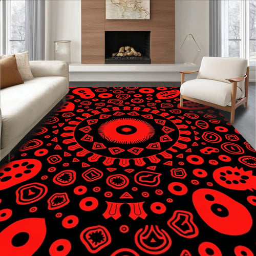 Abstract Red Organic Shapes Mandala Rug