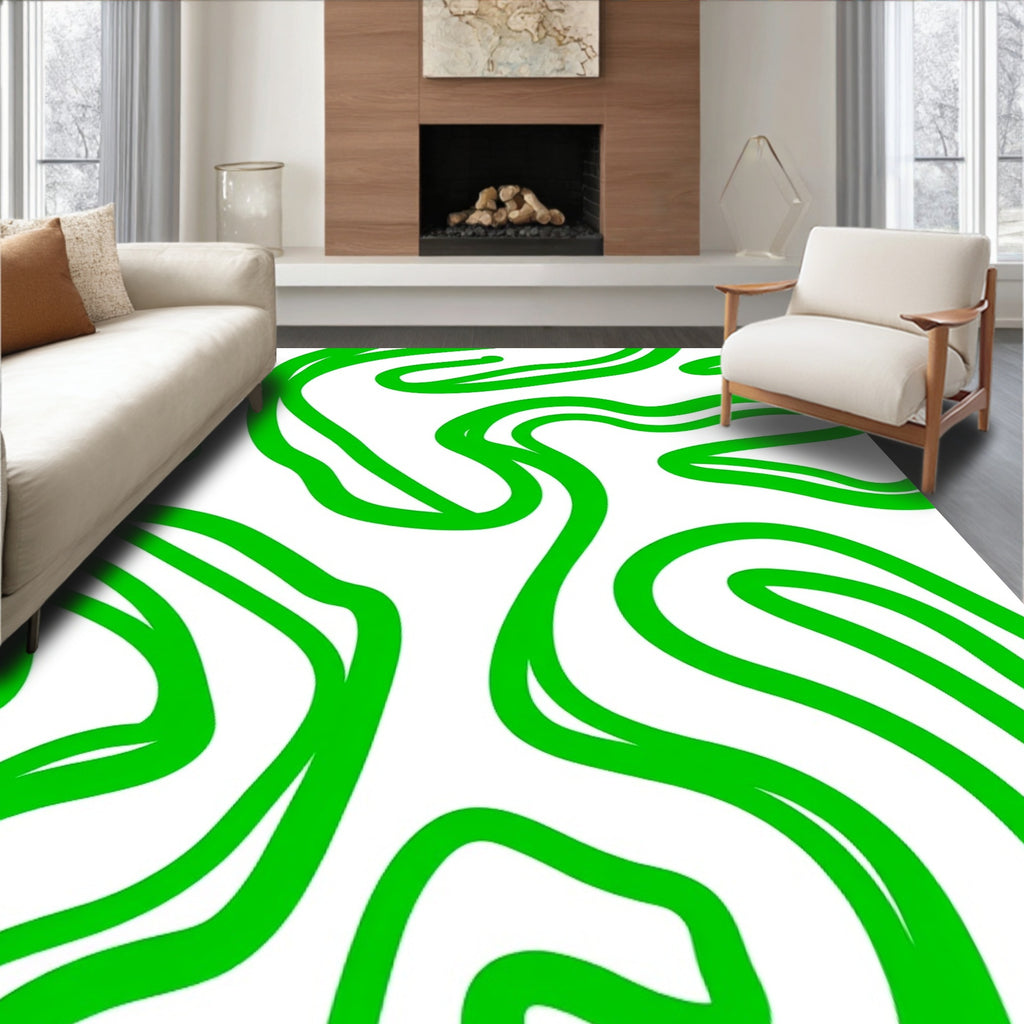Bold Neon Green Abstract Swirl Pattern Rug