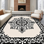 Ornate Black White Medallion Design Rug