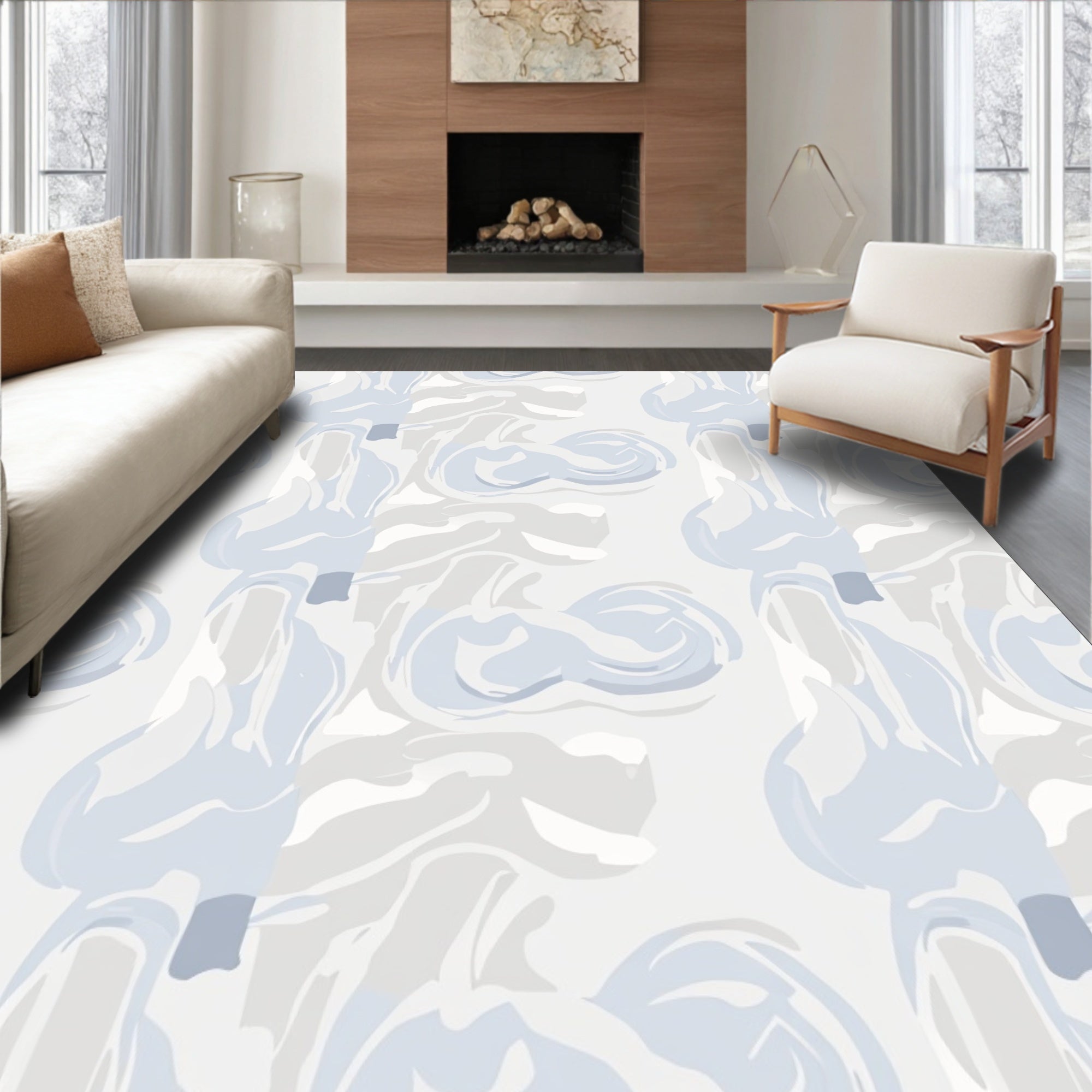 Abstract Swirl Light Blue Pattern Rug