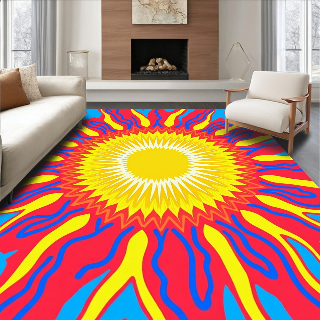 Radiant Sunburst Psychedelic Pattern Rug