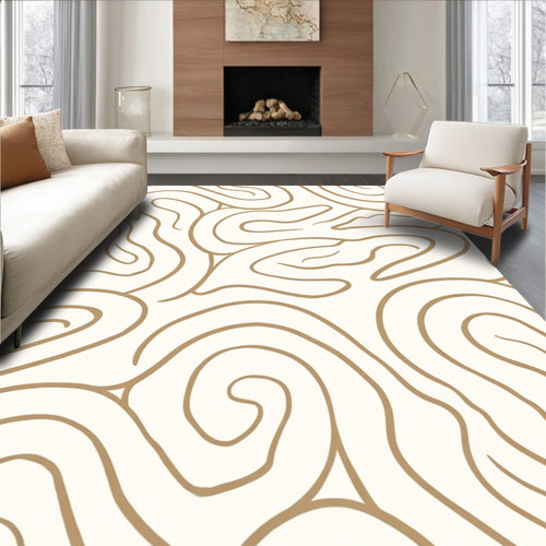 Abstract Swirl Cream Gold Pattern Rug