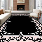 Delicate Floral Scrollwork Framed Rug