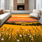 Sunset Over Golden Field with Flora Rug