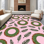 Pink Green Wreath Leaf Repeating Pattern Rug
