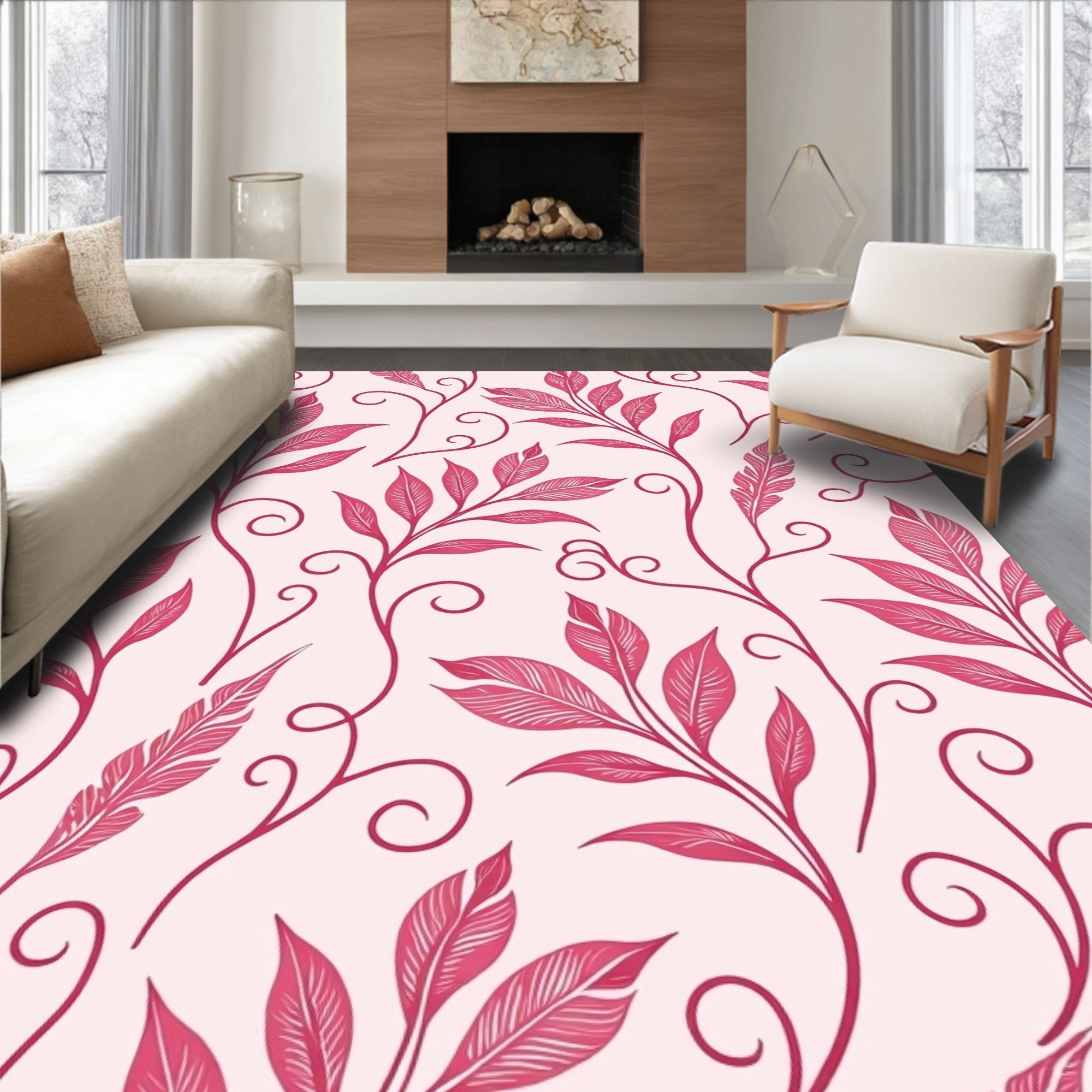 Vining Tropical Leaf Pattern Rug