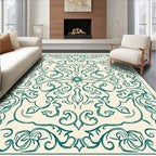 Ornate Teal Swirls Decorative Rug