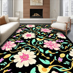 Whimsical Floral Bird Pattern Design Rug
