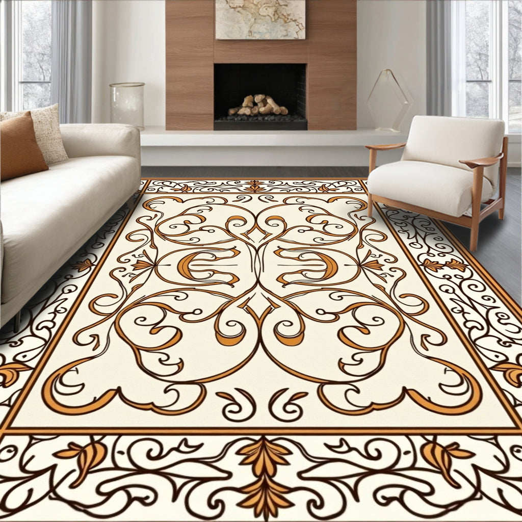 Elegant Floral Scrollwork Pattern Rug