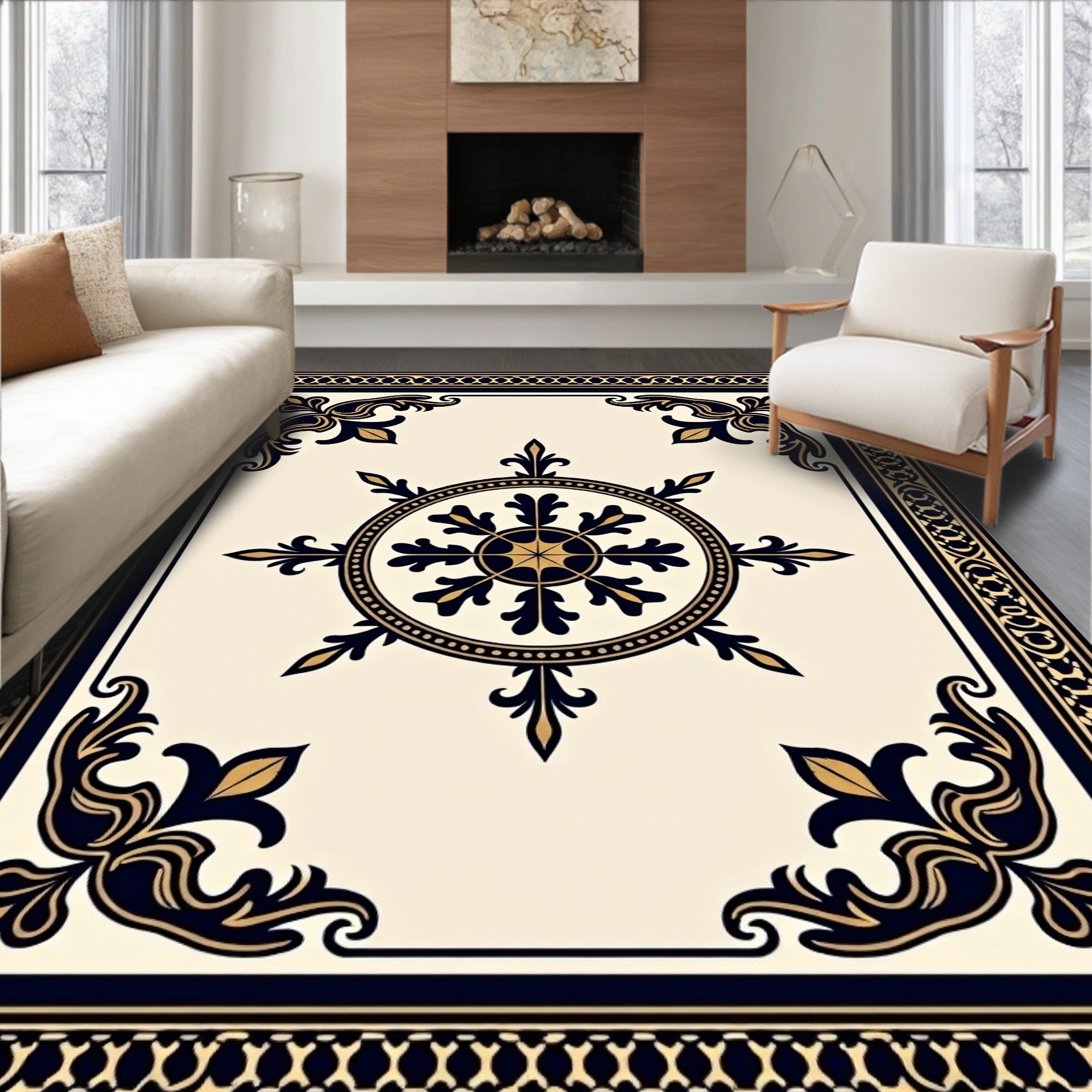 Classic Filigree Sunburst Border Design Rug