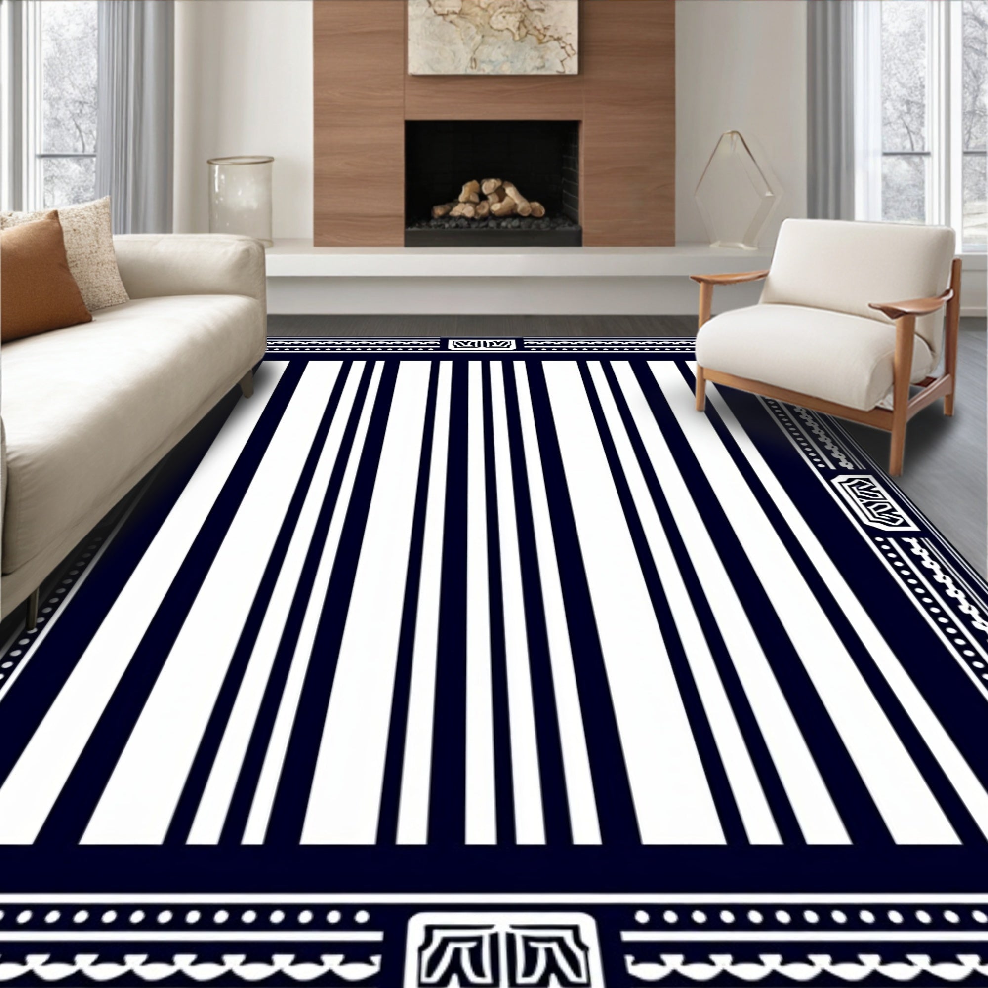 Bold Striped Frame Design Rug