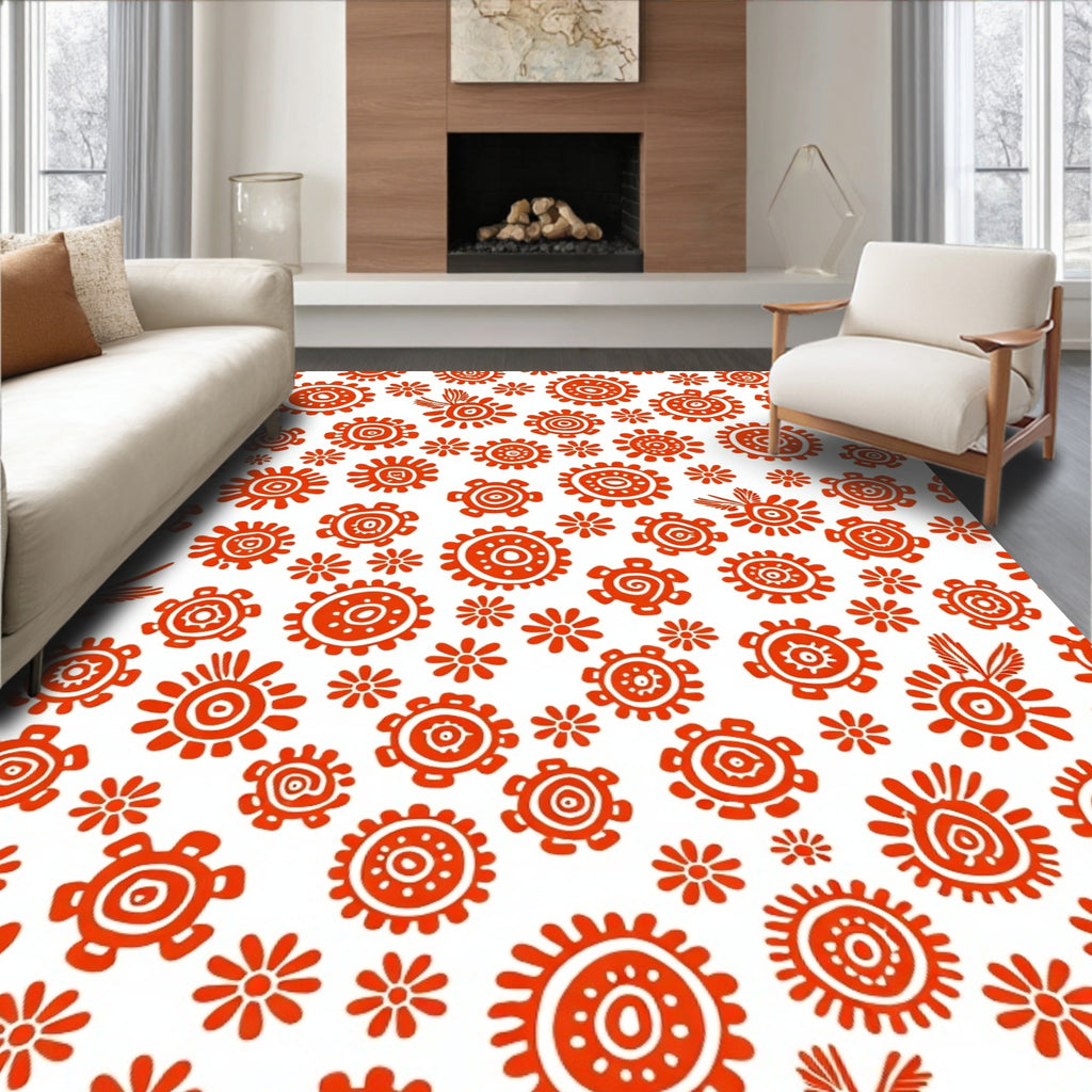 Red Sunburst Ethnic Pattern Rug