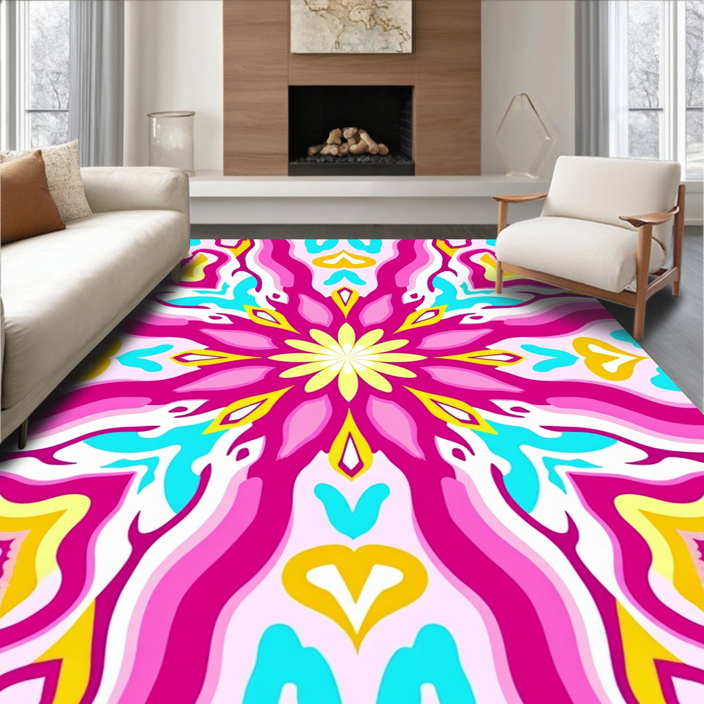 Vibrant Floral Kaleidoscopic Pattern Rug