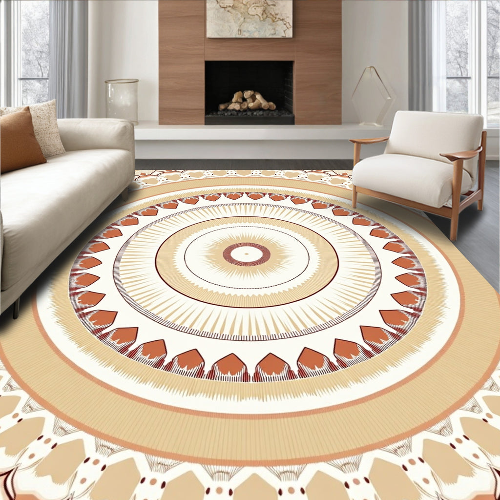 Circular Floral Patterned Earth Tones Rug