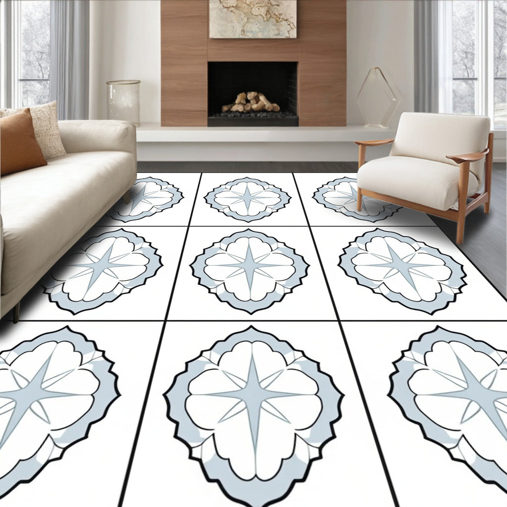 Classic Blue Star Arabesque Tile Rug