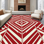 Geometric Red Cream Stripped Design Rug