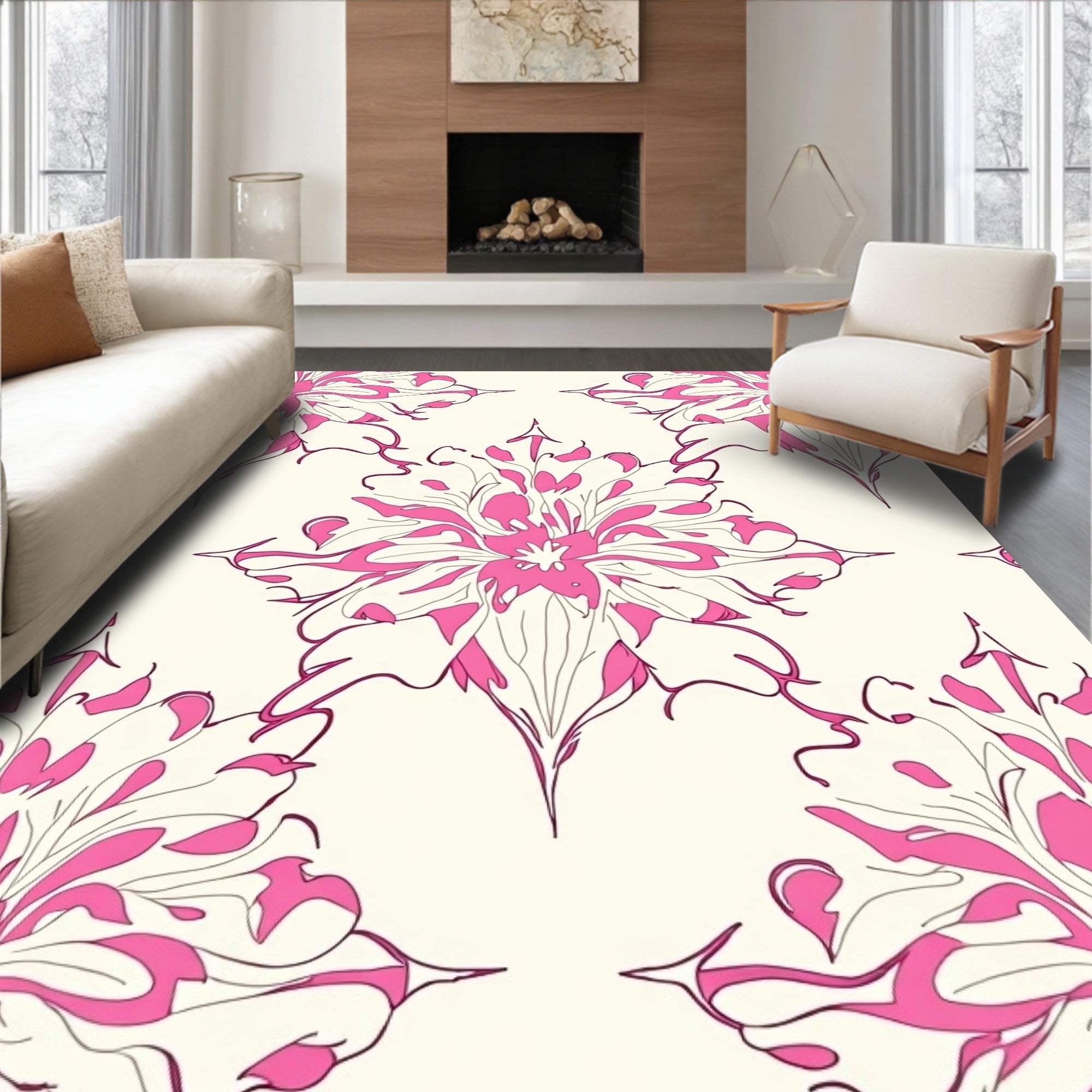 Pink Floral Mandala Pattern Rug