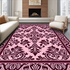 Dark Burgundy Floral Damask Pattern Rug
