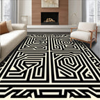Abstract Black White Maze Design Rug
