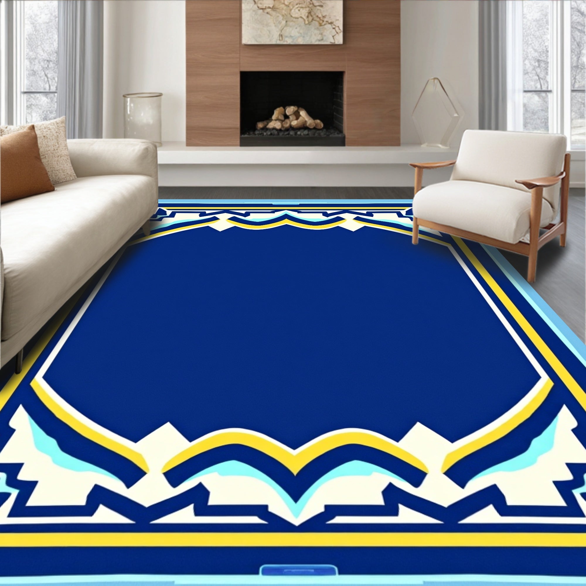 Bold Royal Blue Yellow Archway Rug