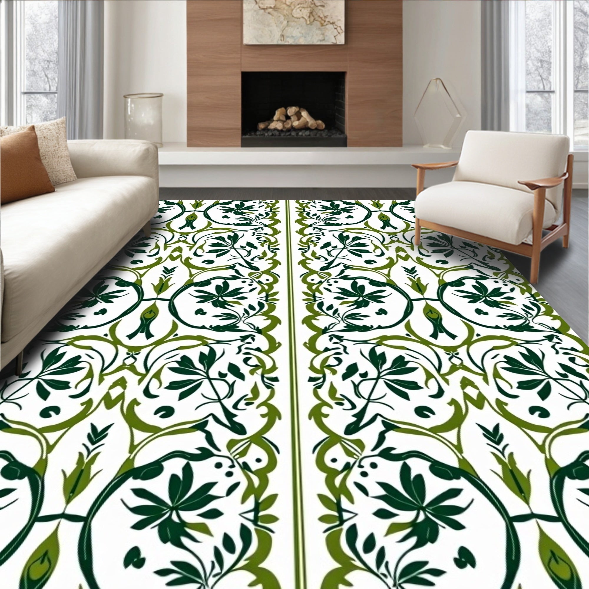 Verdant Swirl Floral Pattern Rug