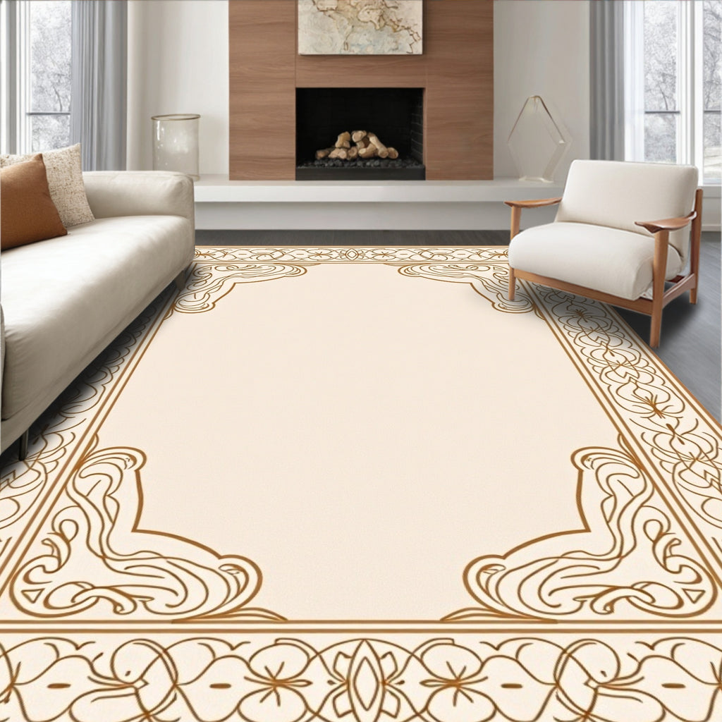 Ornate Scrollwork Floral Border Design Rug
