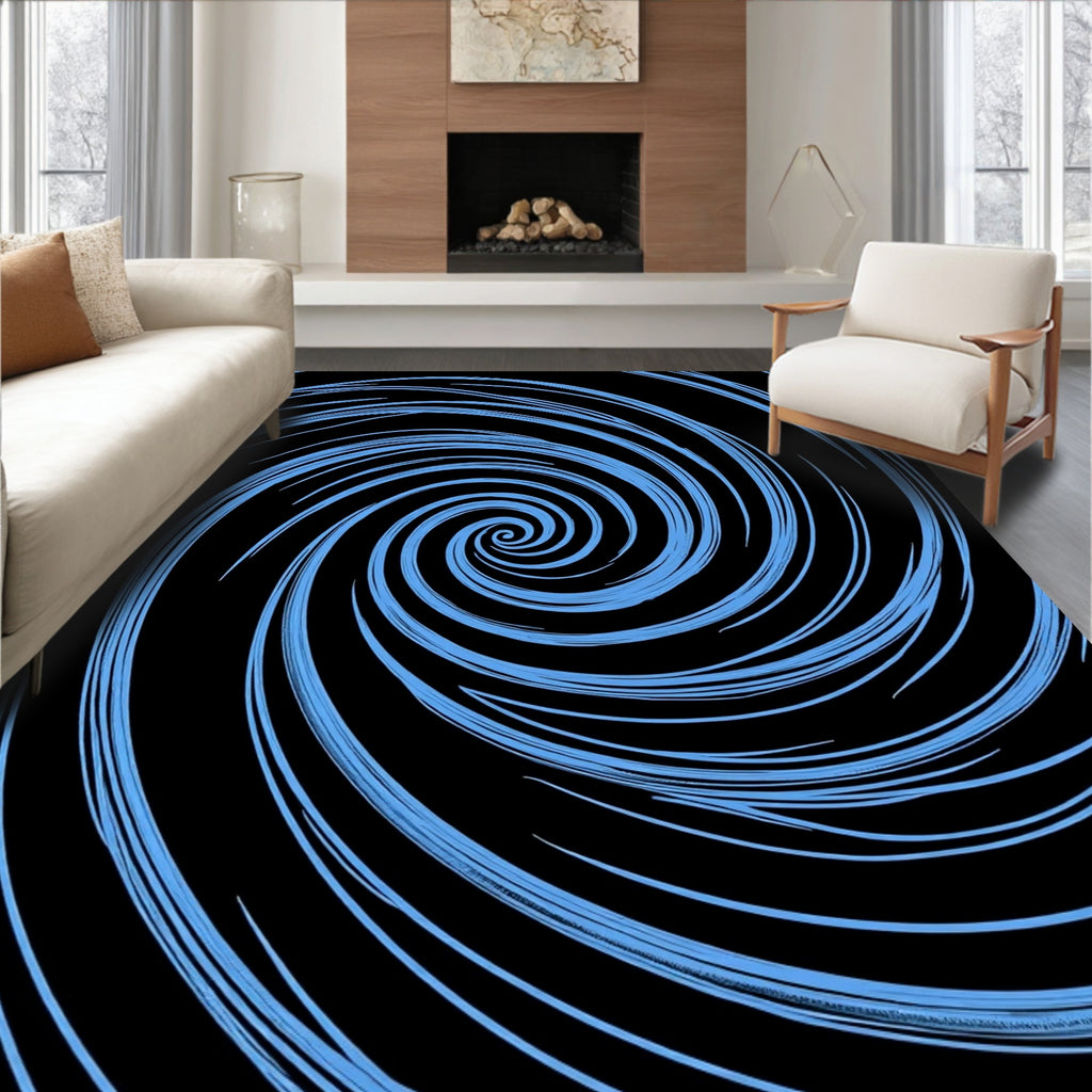 Sky Blue Swirling Concentric Lines Rug