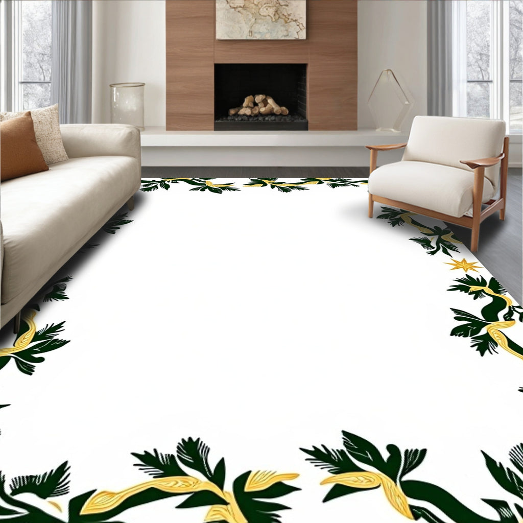 Dark Green Golden Floral Border Rug