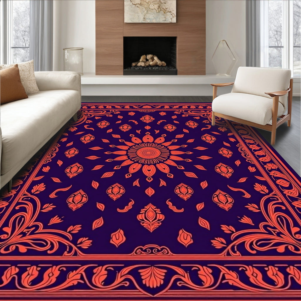 Ornate Floral Sunburst Pattern Rug