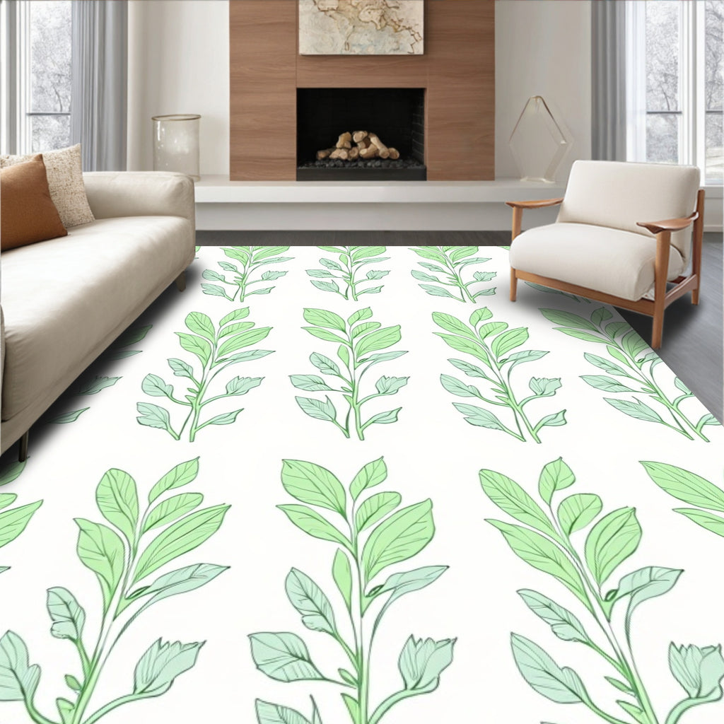 Fresh Leafy Botanical Pattern Rug