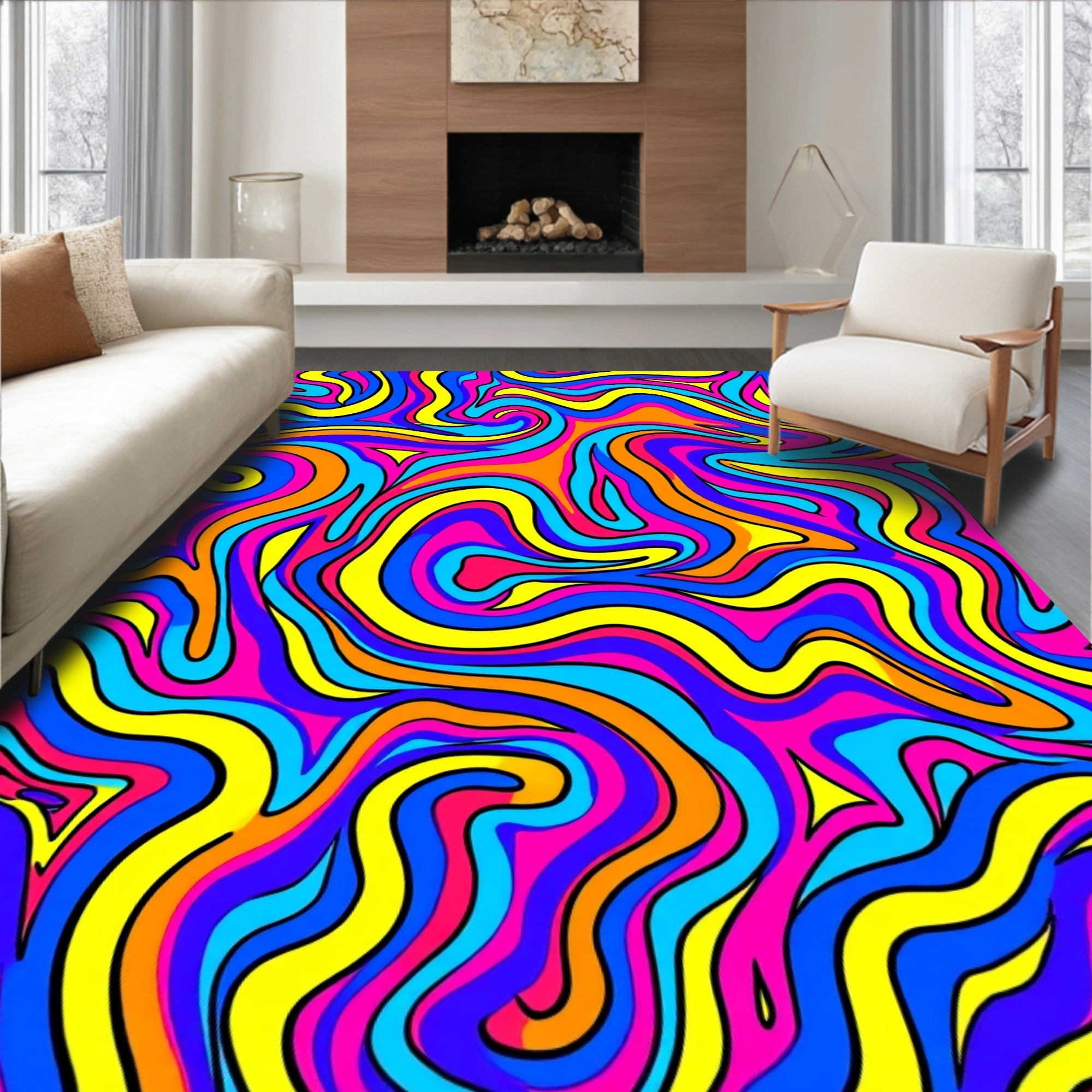 Vibrant Swirls Groovy Abstract Pattern Rug