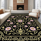 Black Floral Vine with Pink Flowers Rug