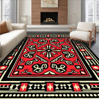 Bold Red Black Floral Motif Rug