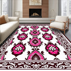 Rich Pink and Burgundy Damask Pattern Rug