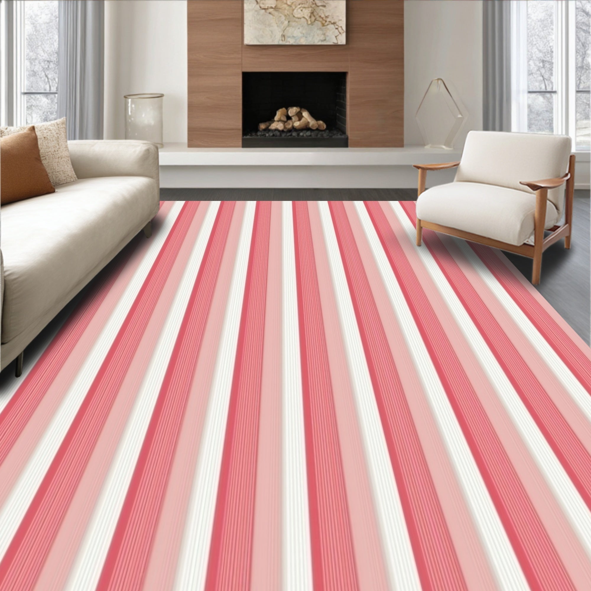 Classic Pink Striped Gentle Rug