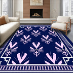 Pink Fan Pattern Navy Decorative Rug
