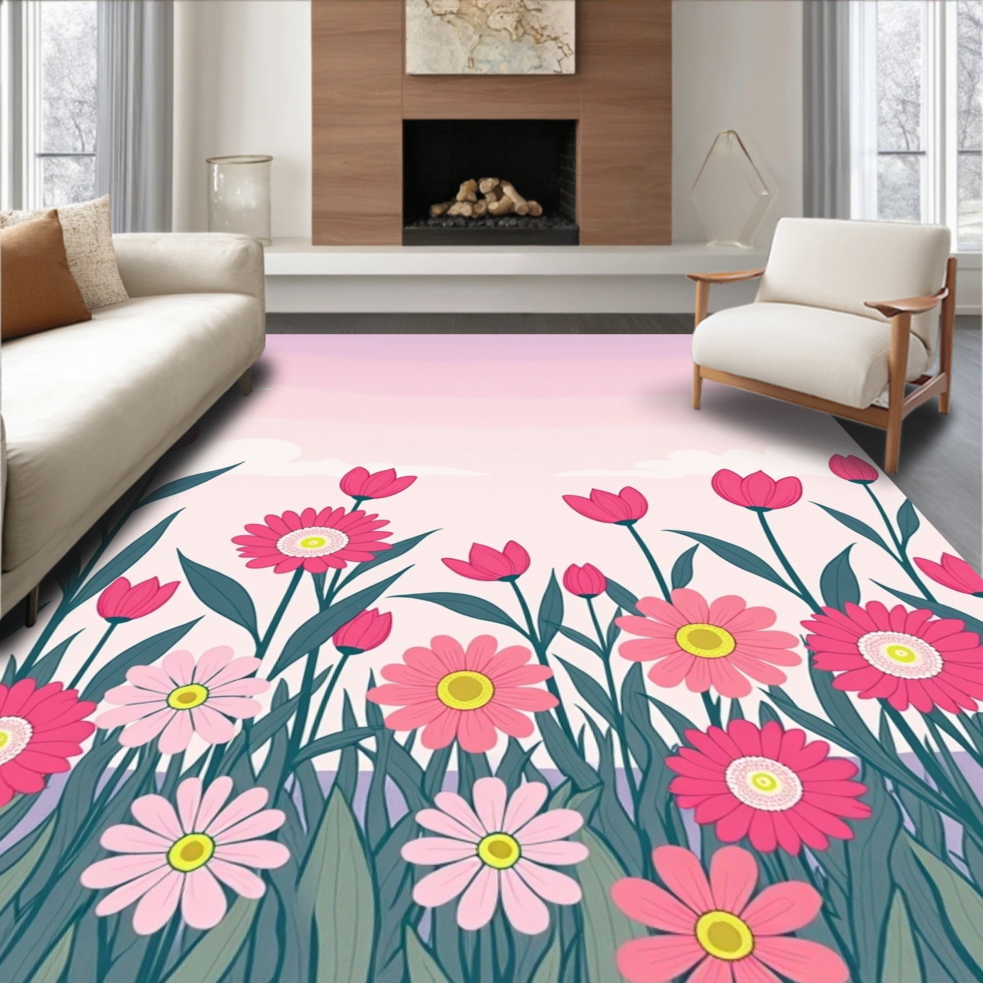 Pink Floral Delight Rug