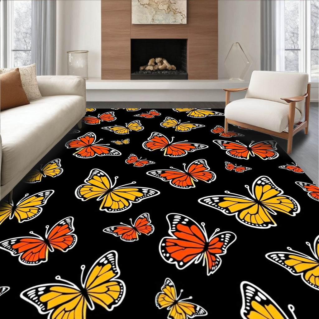 Black Orange Yellow Butterfly Pattern Rug