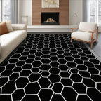 Graphic Hexagonal Black White Pattern Rug