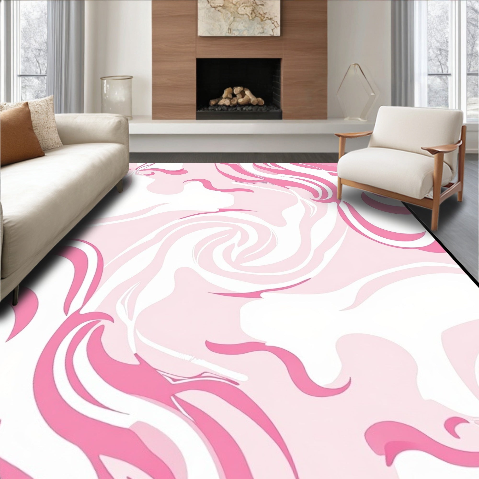 Pink Swirl Abstract Pattern Rug