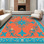 Floral Scroll Bordered Textile Design Rug
