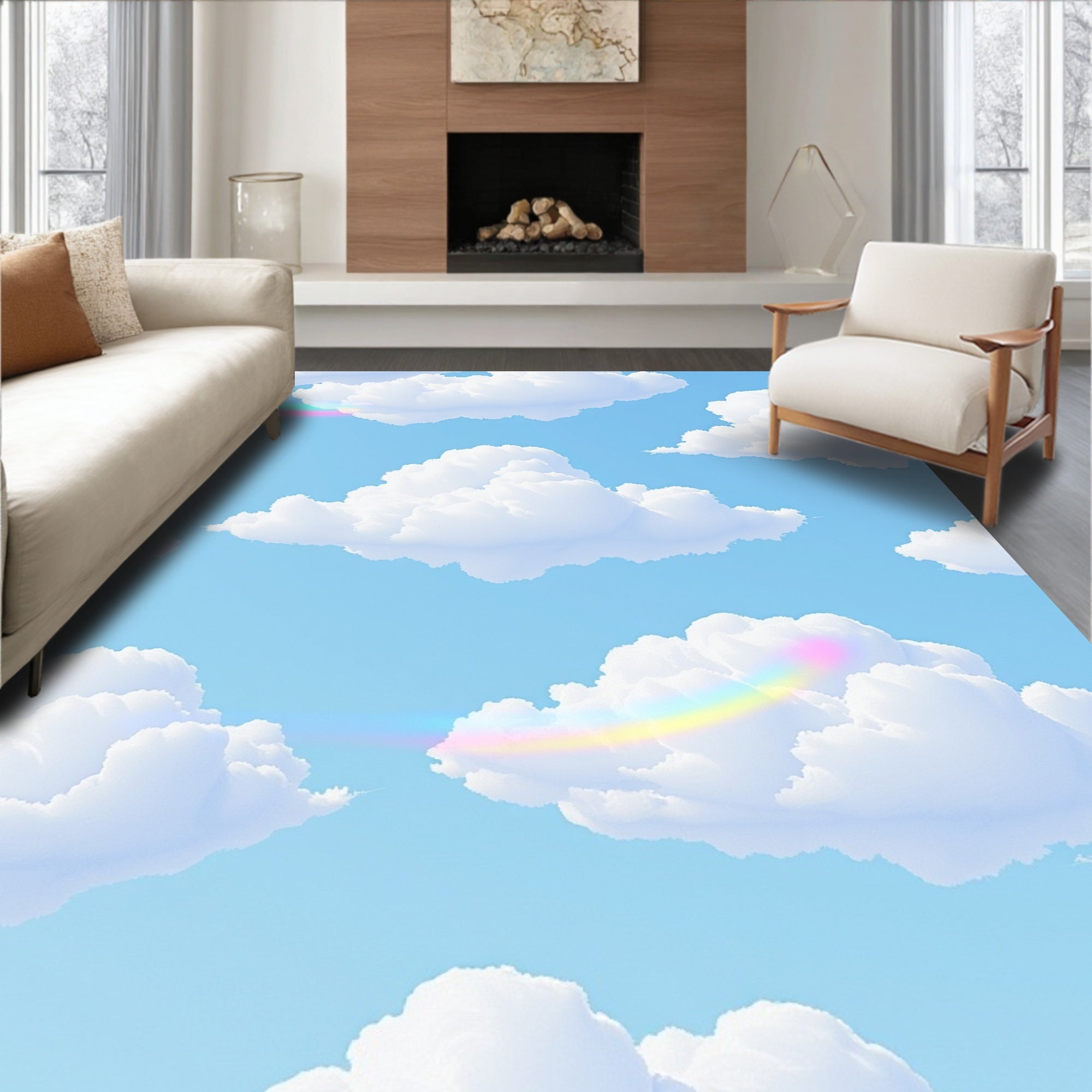 Dreamy Cloud With Rainbow Accent Rug