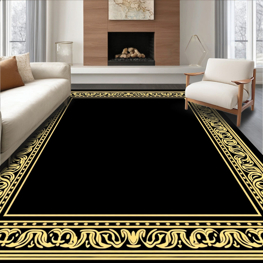 Ornate Gold Vintage Scroll Pattern Rug