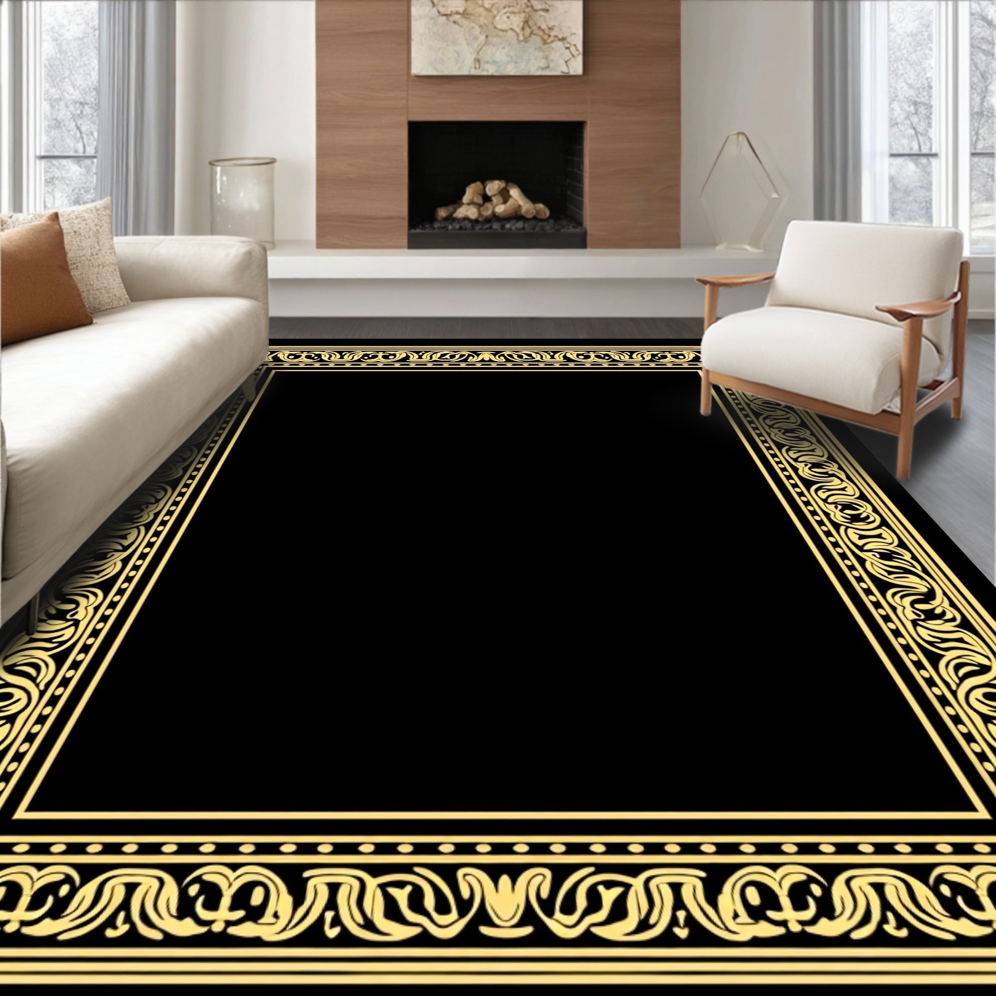 Ornate Gold Vintage Scroll Pattern Rug