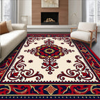 Ornate Floral Red Navy Medallion Rug