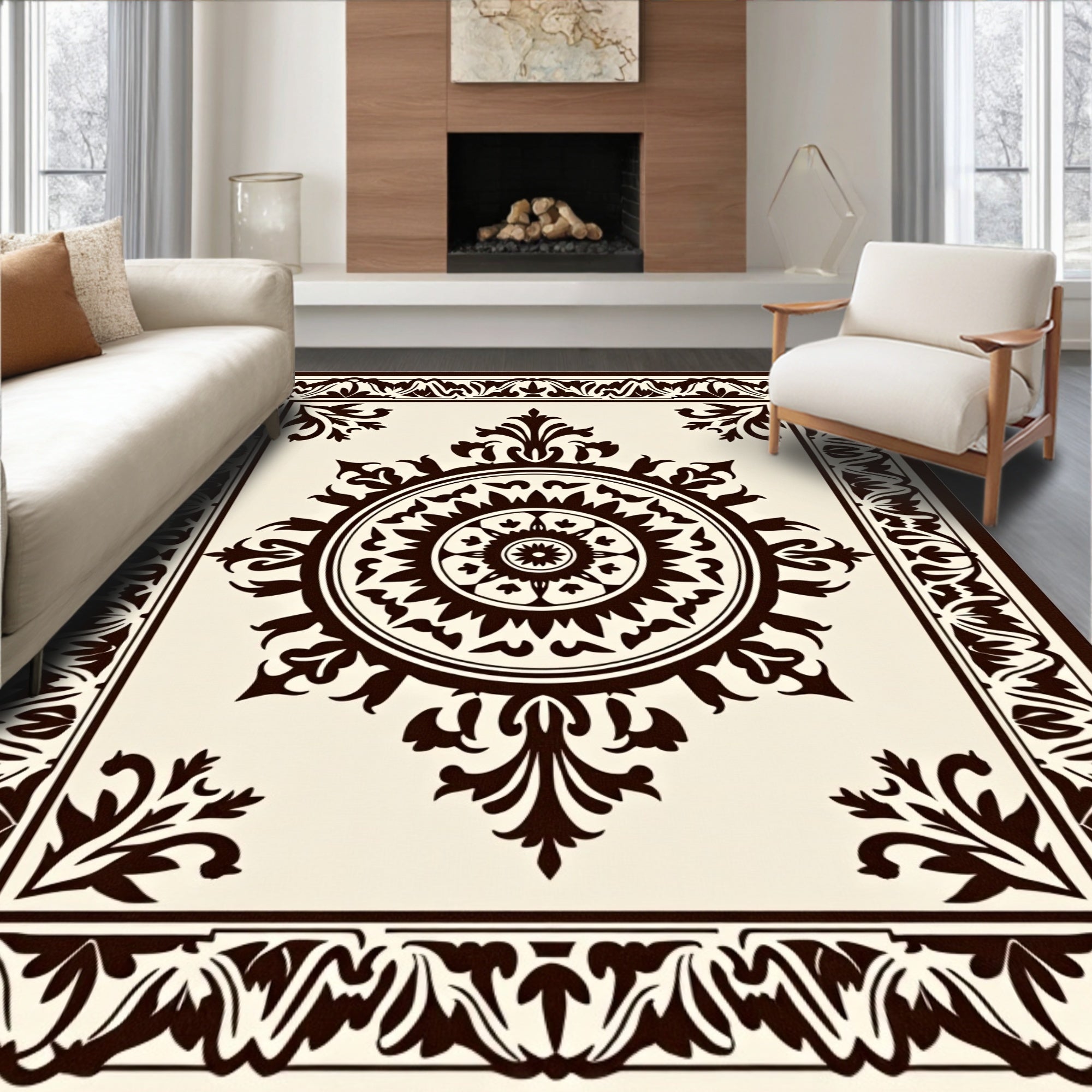 Classic Medallion Floral Border Design Rug